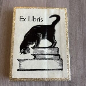 Vintage Ex Libris Antioch Black Cat on Books Book Plates Original Box 29 Count
